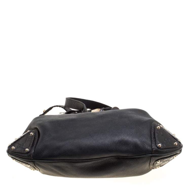 Pre Owned Gucci Black Leather Medium Indy Top Handle Bag