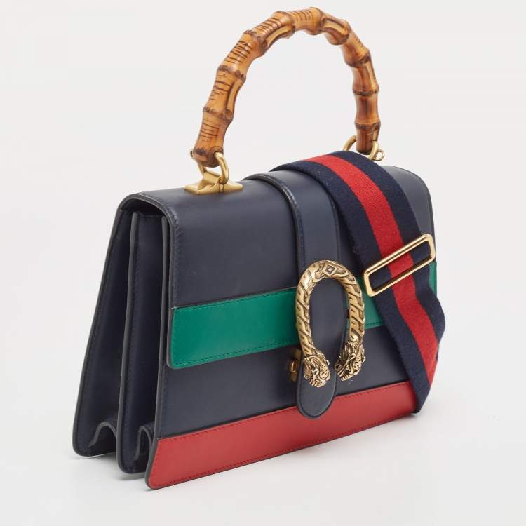 Pre Owned Gucci Tricolor Leather Medium Dionysus Bamboo Top Handle Bag