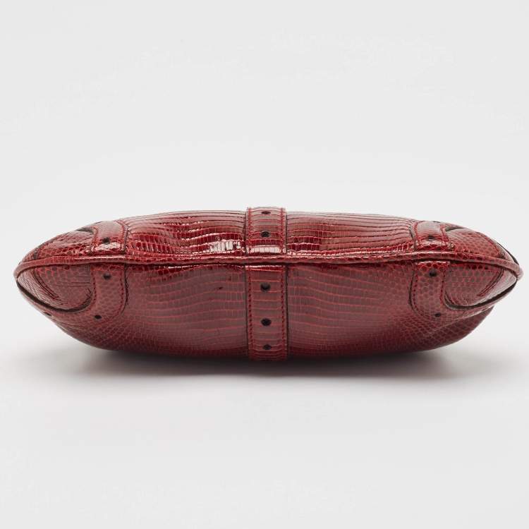 Pre Owned Gucci Burgundy Lizard Crystal Frame Clutch