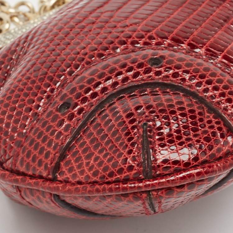 Pre Owned Gucci Burgundy Lizard Crystal Frame Clutch