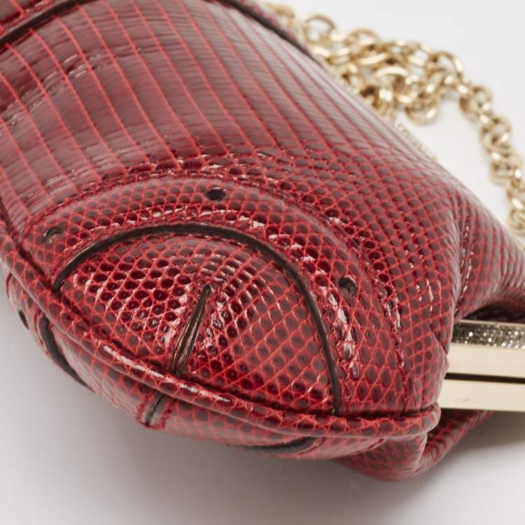 Pre Owned Gucci Burgundy Lizard Crystal Frame Clutch
