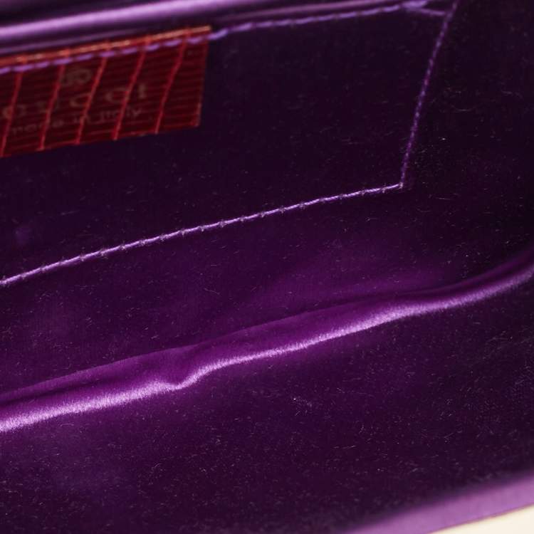 Pre Owned Gucci Burgundy Lizard Crystal Frame Clutch