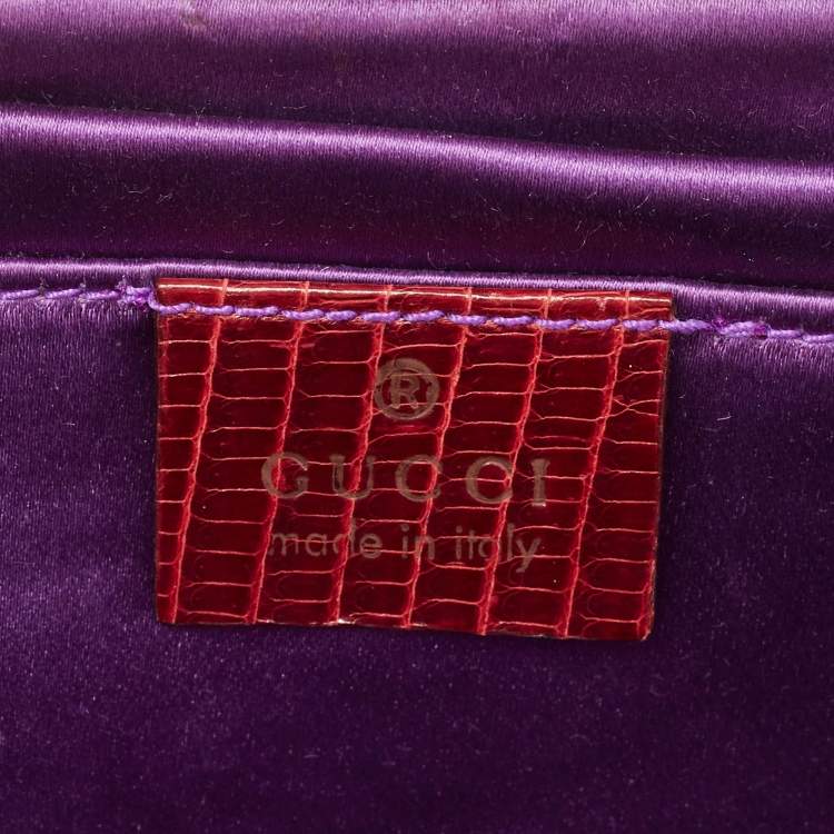 Pre Owned Gucci Burgundy Lizard Crystal Frame Clutch