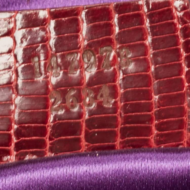 Pre Owned Gucci Burgundy Lizard Crystal Frame Clutch