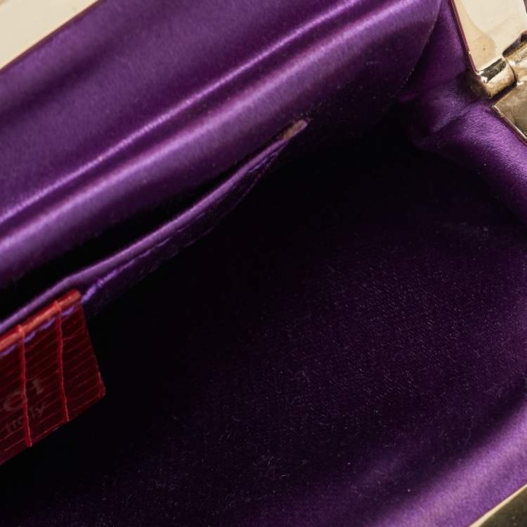 Pre Owned Gucci Burgundy Lizard Crystal Frame Clutch