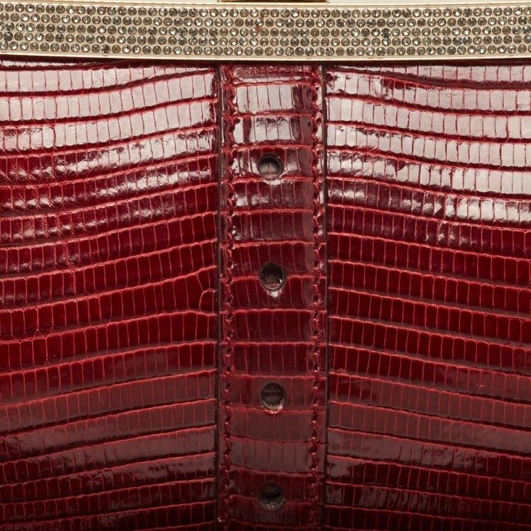 Pre Owned Gucci Burgundy Lizard Crystal Frame Clutch
