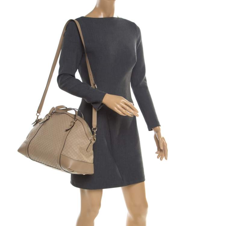 Pre Owned Gucci Beige Microguccissima Leather Medium Nice Top Handle Bag