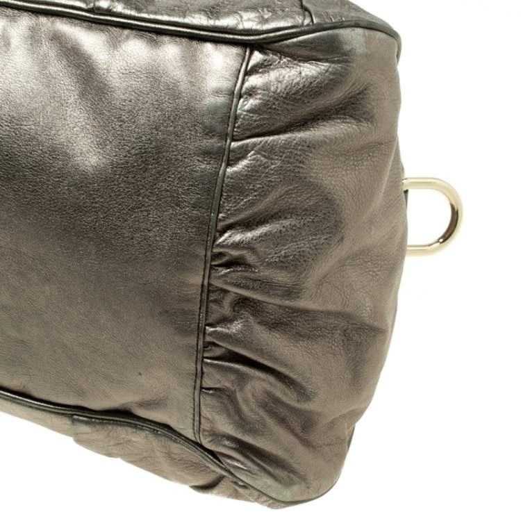 Pre Owned Gucci Metallic Grey Leather Large Hysteria Top Handle Bag