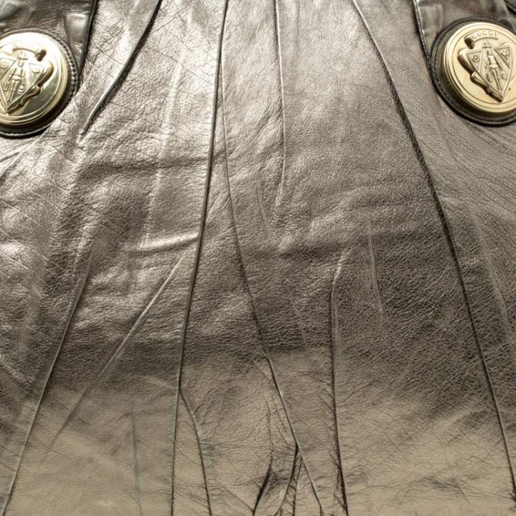 Pre Owned Gucci Metallic Grey Leather Large Hysteria Top Handle Bag