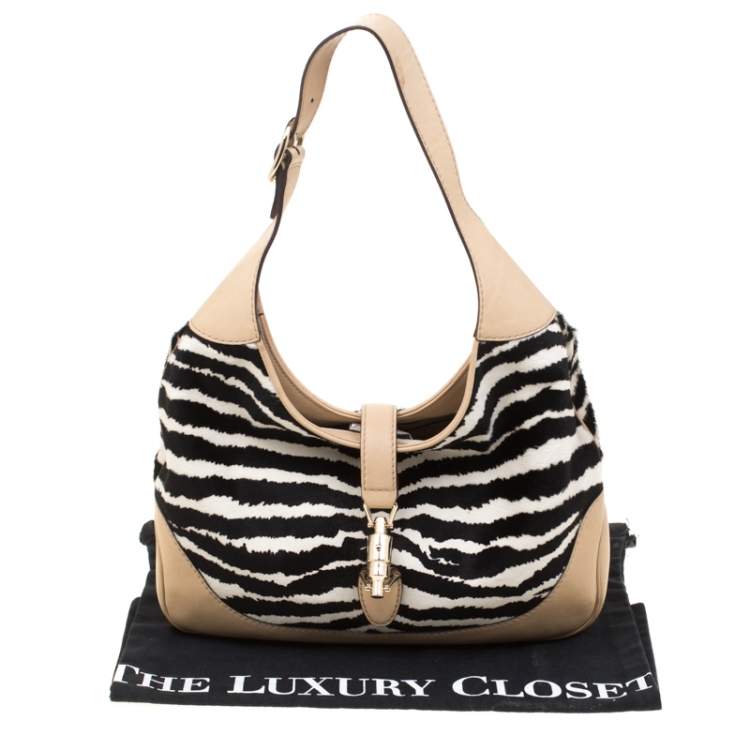 Gucci Beige/Monochrome Leather and Calfhair Medium Jackie Hobo