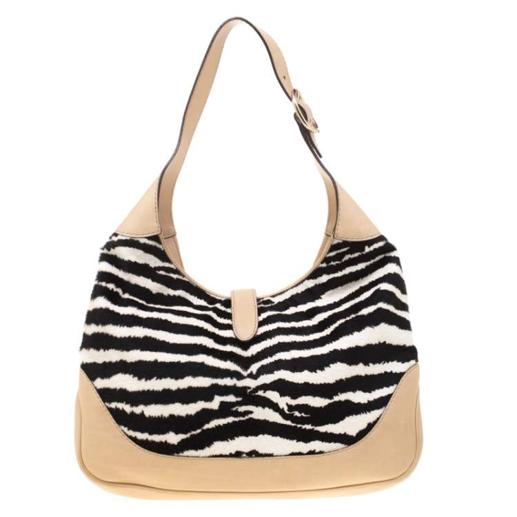 Gucci Beige/Monochrome Leather and Calfhair Medium Jackie Hobo