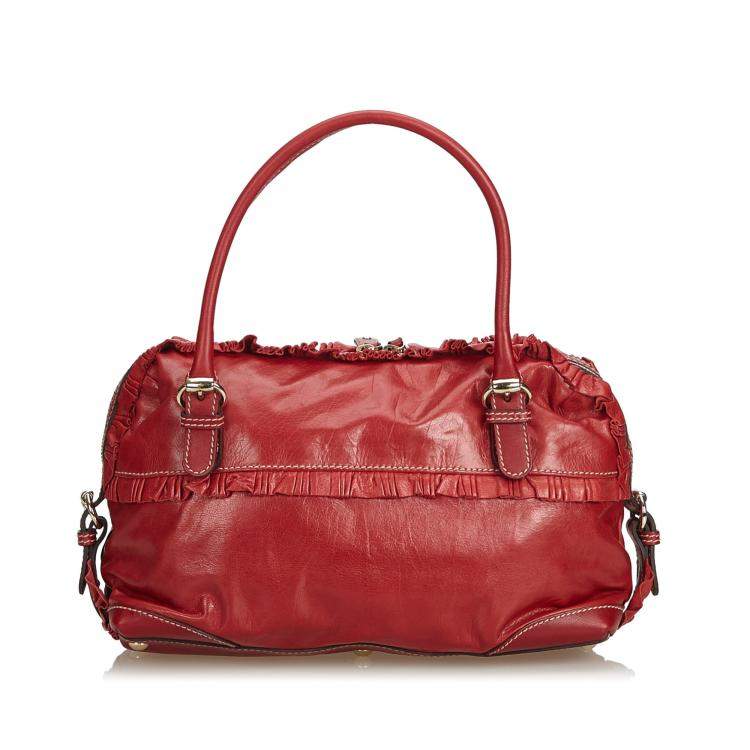 Pre Owned Gucci Red Leather Small Sabrina Top Handle Bag