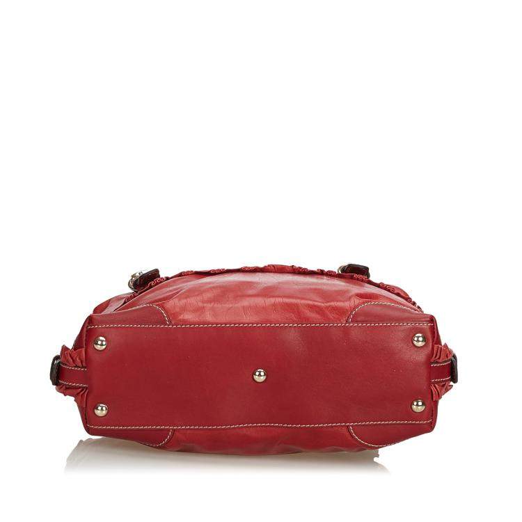 Pre Owned Gucci Red Leather Small Sabrina Top Handle Bag