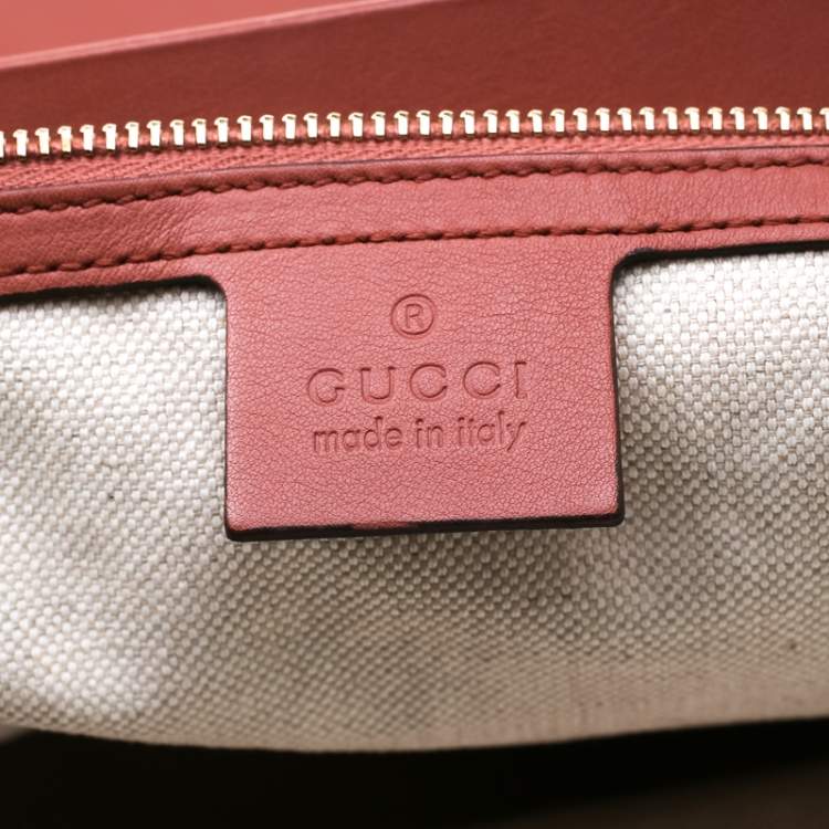Pre Owned Gucci Solid Peach Leather Bold Bamboo Top Handle Bag