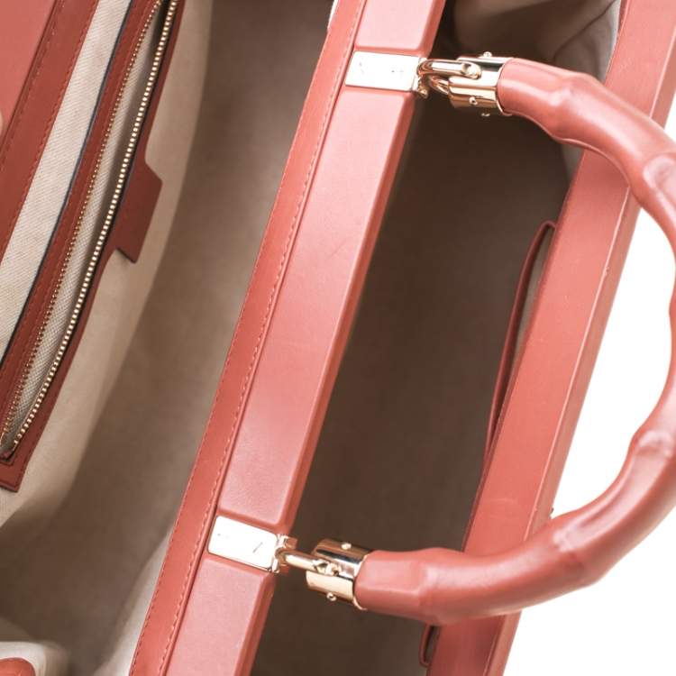 Pre Owned Gucci Solid Peach Leather Bold Bamboo Top Handle Bag