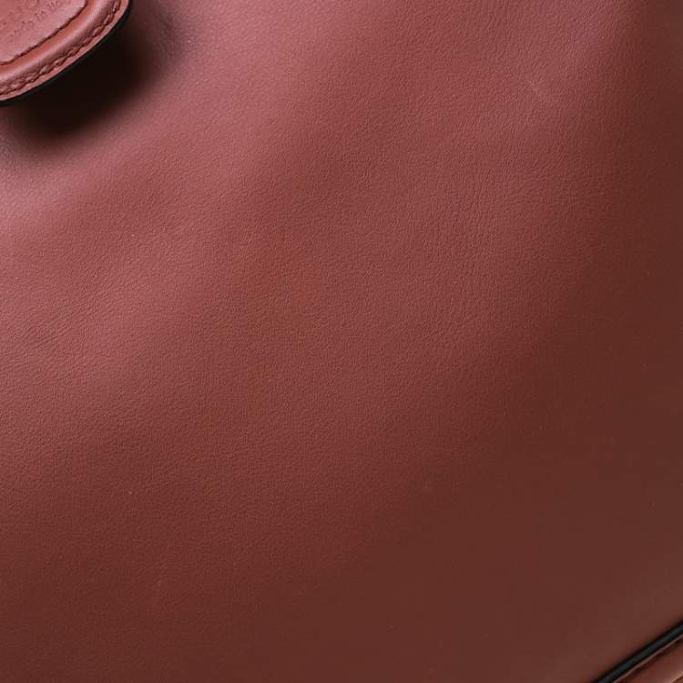 Pre Owned Gucci Solid Peach Leather Bold Bamboo Top Handle Bag