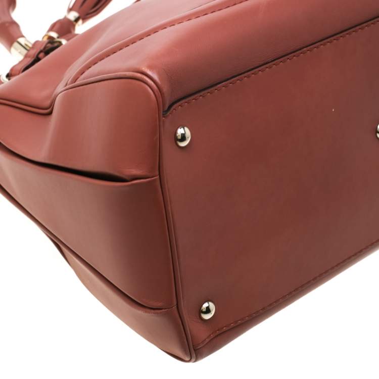Pre Owned Gucci Solid Peach Leather Bold Bamboo Top Handle Bag