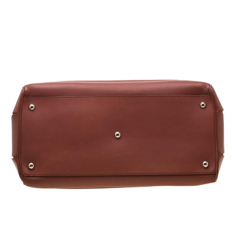 Pre Owned Gucci Solid Peach Leather Bold Bamboo Top Handle Bag