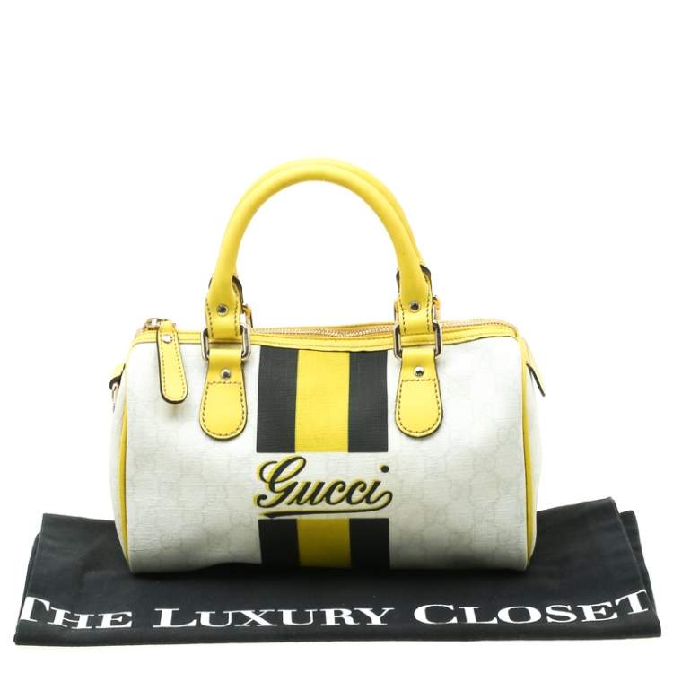 Pre Owned Gucci White/Yellow GG Supreme Canvas Small Web Joy Boston Bag