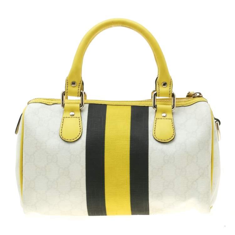 Pre Owned Gucci White/Yellow GG Supreme Canvas Small Web Joy Boston Bag