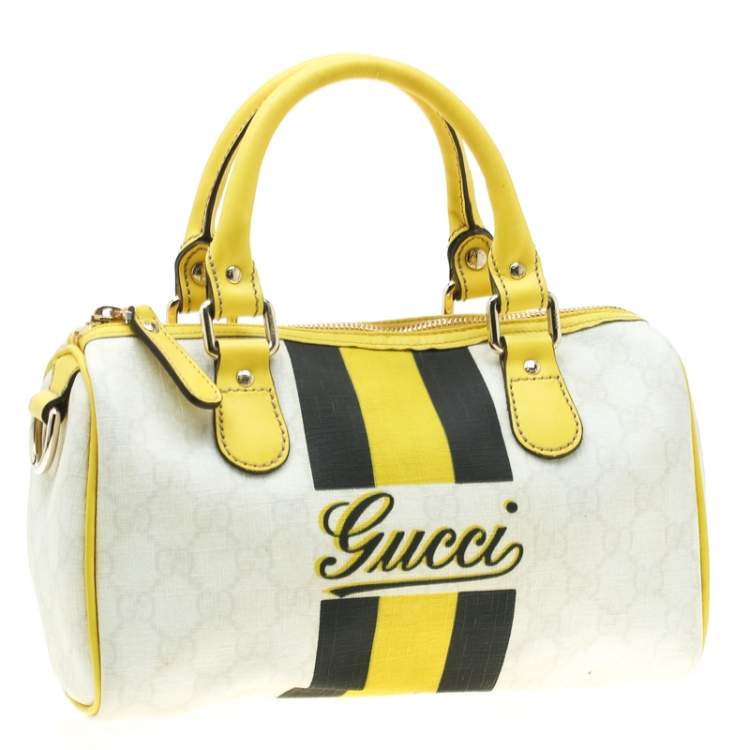 Pre Owned Gucci White/Yellow GG Supreme Canvas Small Web Joy Boston Bag