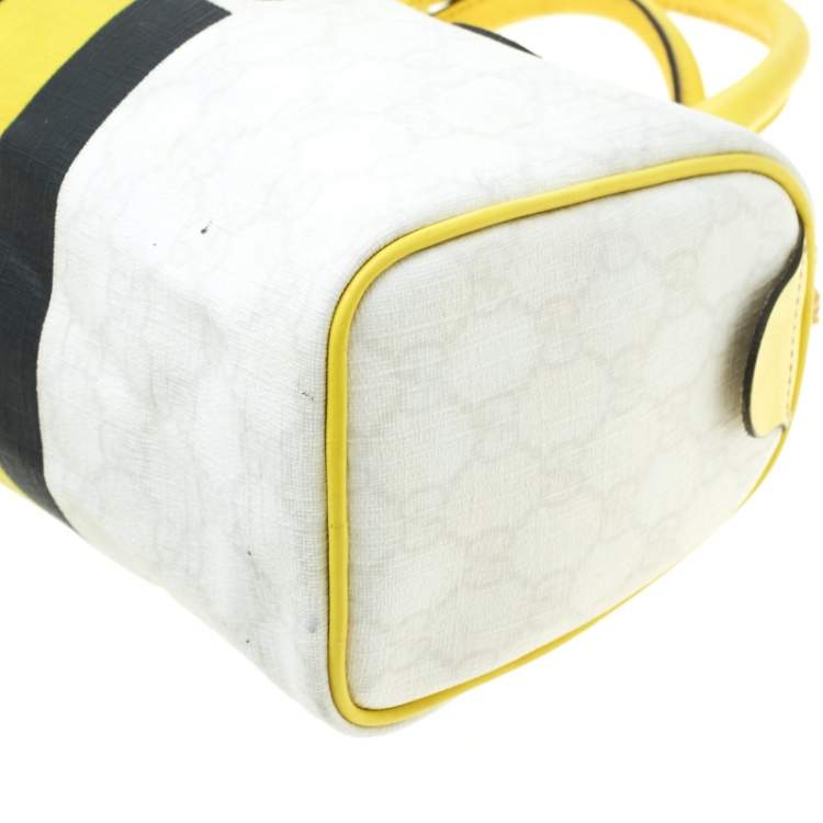 Pre Owned Gucci White/Yellow GG Supreme Canvas Small Web Joy Boston Bag