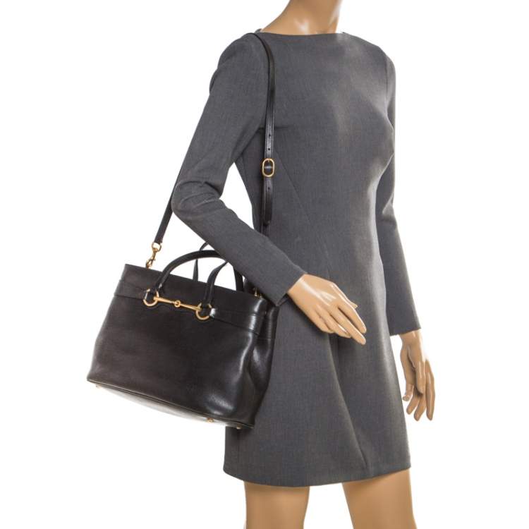 Pre Owned Gucci Black Leather Medium Bright Bit Top Handle Bag