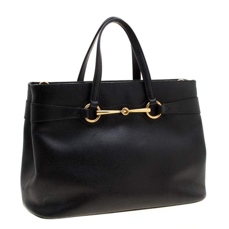 Pre Owned Gucci Black Leather Medium Bright Bit Top Handle Bag