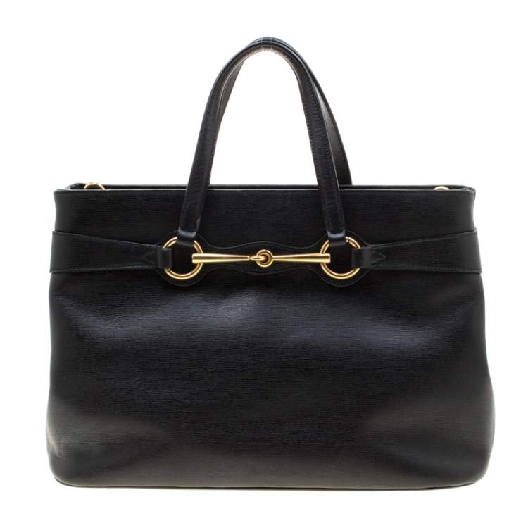 Pre Owned Gucci Black Leather Medium Bright Bit Top Handle Bag