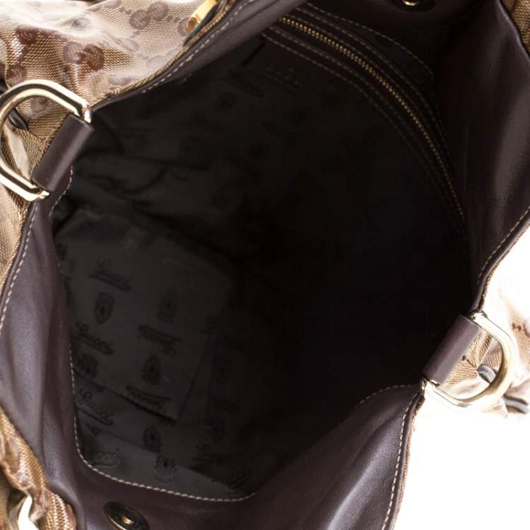 Pre Owned Gucci Brown GG crystal Canvas Small Hysteria Hobo