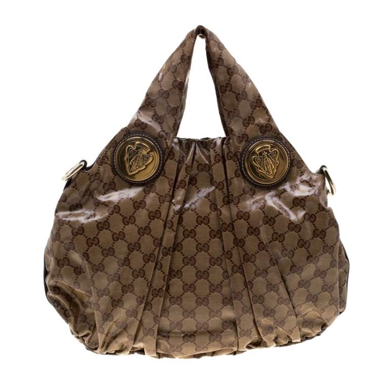 Pre Owned Gucci Brown GG crystal Canvas Small Hysteria Hobo