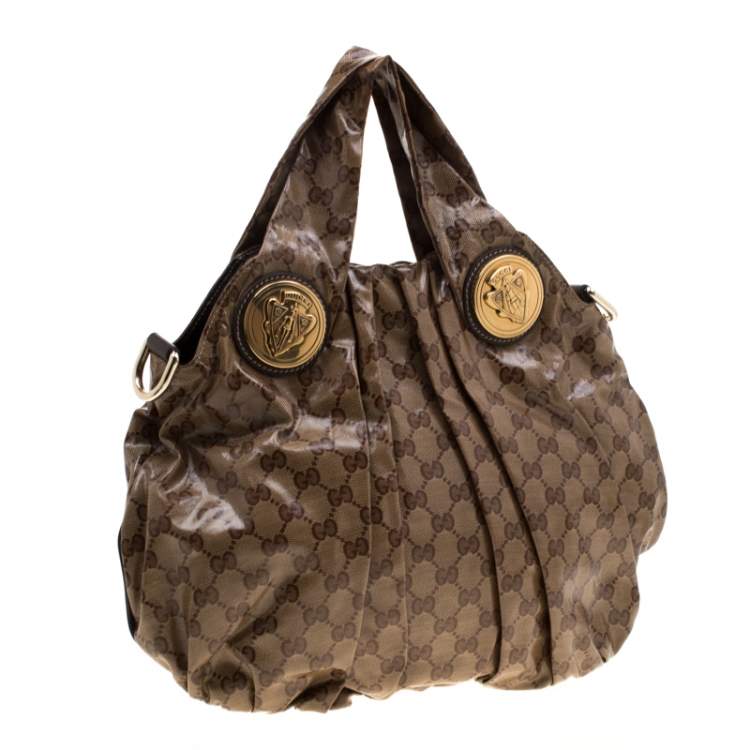 Pre Owned Gucci Brown GG crystal Canvas Small Hysteria Hobo