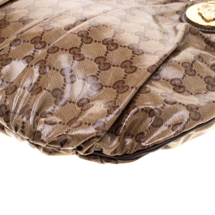 Pre Owned Gucci Brown GG crystal Canvas Small Hysteria Hobo