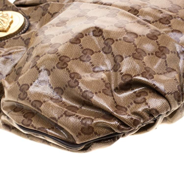 Pre Owned Gucci Brown GG crystal Canvas Small Hysteria Hobo