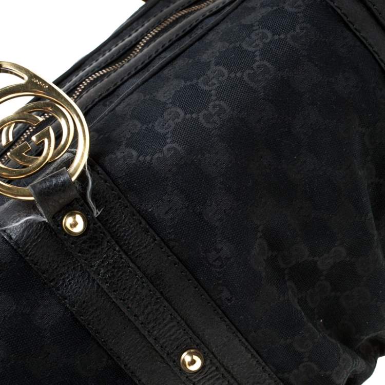 Pre Owned Gucci Black GG Canvas and Leather Interlocking Boston Bag