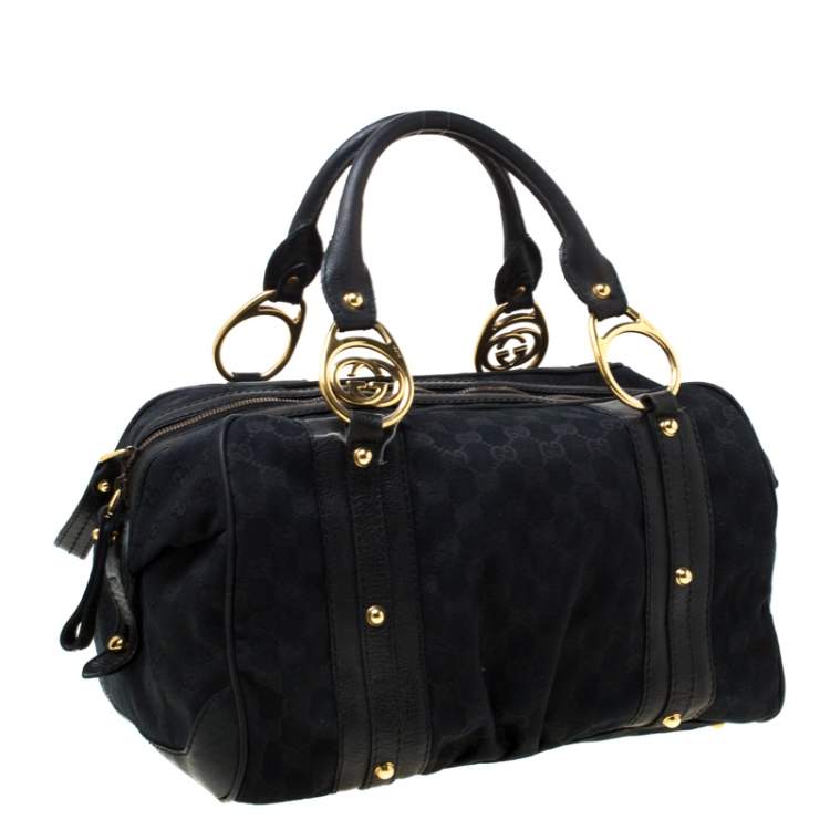 Pre Owned Gucci Black GG Canvas and Leather Interlocking Boston Bag