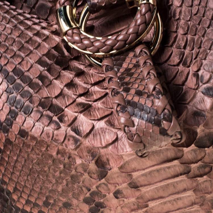 Pre Owned Gucci Brown Python Leather Medium G Wave Hobo