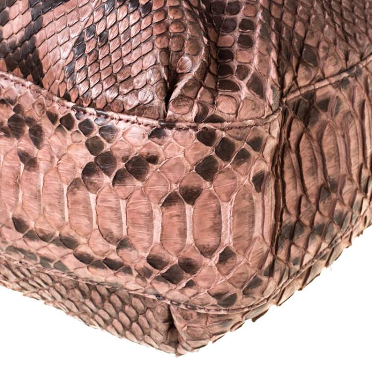 Pre Owned Gucci Brown Python Leather Medium G Wave Hobo