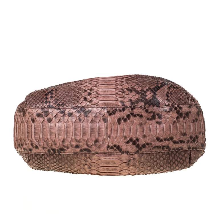 Pre Owned Gucci Brown Python Leather Medium G Wave Hobo