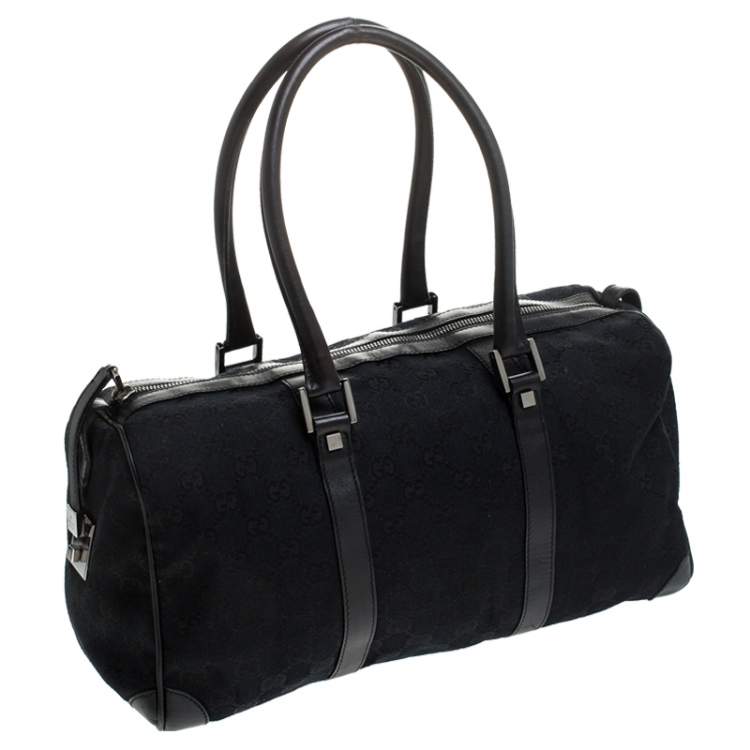Pre Owned Gucci Black GG Canvas and Leather Boston Bag 