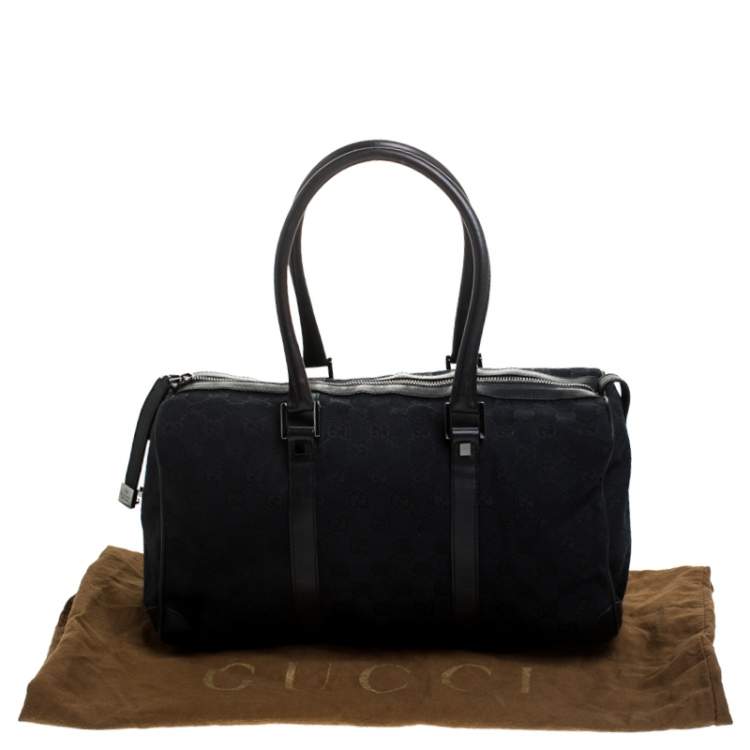 Pre Owned Gucci Black GG Canvas and Leather Boston Bag 