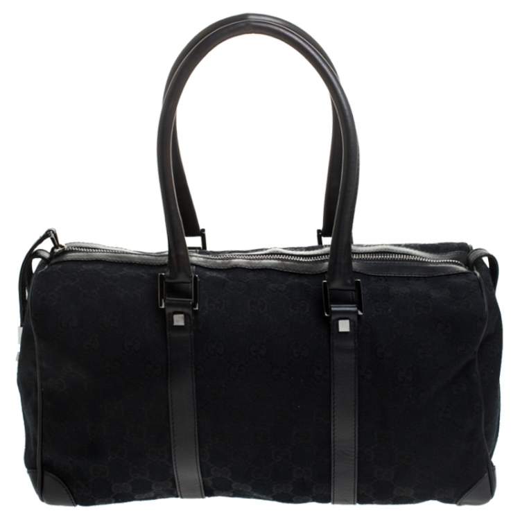 Pre Owned Gucci Black GG Canvas and Leather Boston Bag 