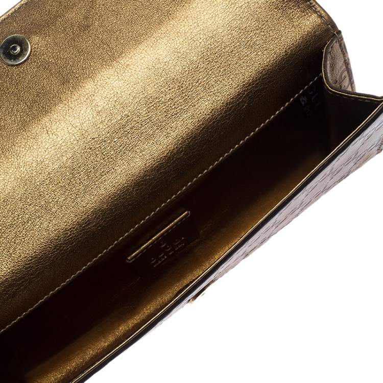 مملوكة مسبقًا Gucci Gold Guccissima Leather Romy Clutch