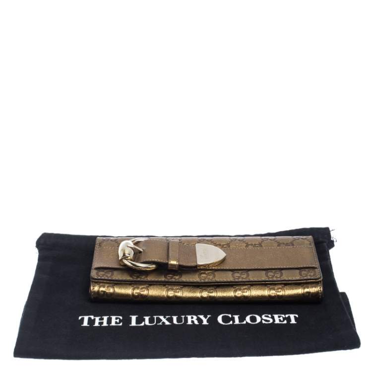 مملوكة مسبقًا Gucci Gold Guccissima Leather Romy Clutch