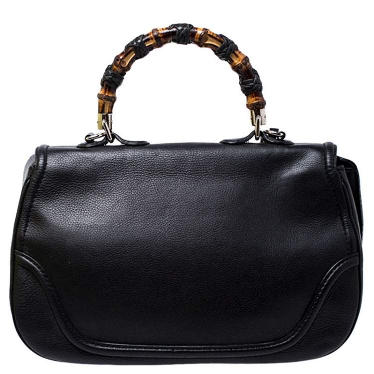 Pre Owned Gucci Black Leather Large New Bamboo Tassel Top Handle Bag