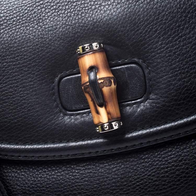 Pre Owned Gucci Black Leather Large New Bamboo Tassel Top Handle Bag