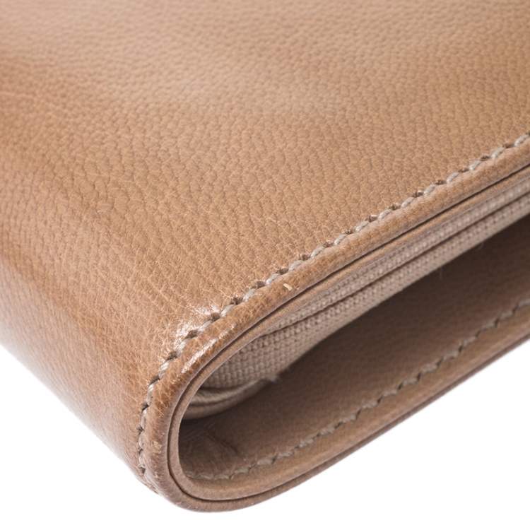 Pre Owned Gucci Light Brown Leather Wristlet Wallet