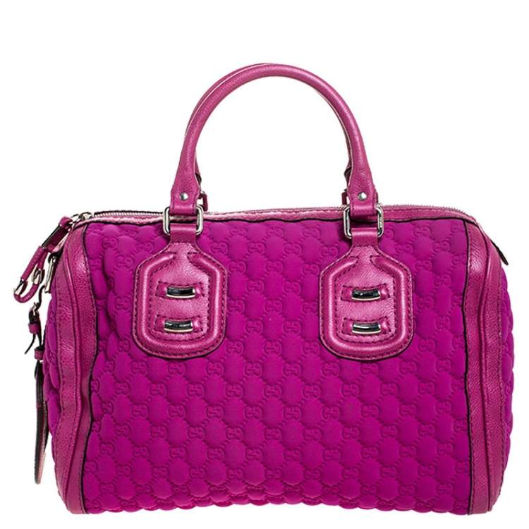 مملوكة مسبقًا Gucci Magenta Guccissima Neoprene and Leather Medium Techno Tag Boston Bag