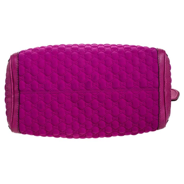 مملوكة مسبقًا Gucci Magenta Guccissima Neoprene and Leather Medium Techno Tag Boston Bag