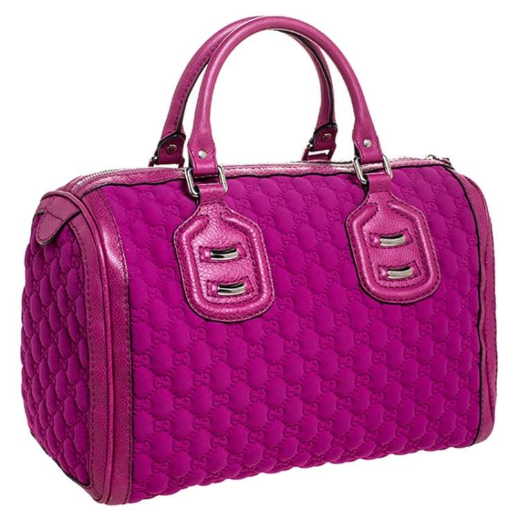 مملوكة مسبقًا Gucci Magenta Guccissima Neoprene and Leather Medium Techno Tag Boston Bag
